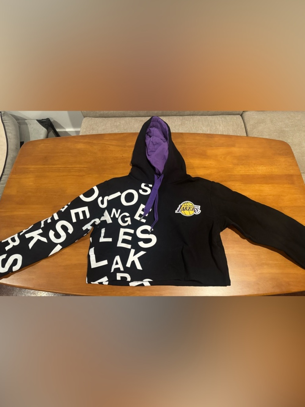 Los Angeles Lakers Kids Black & Purple Crop Hoodie